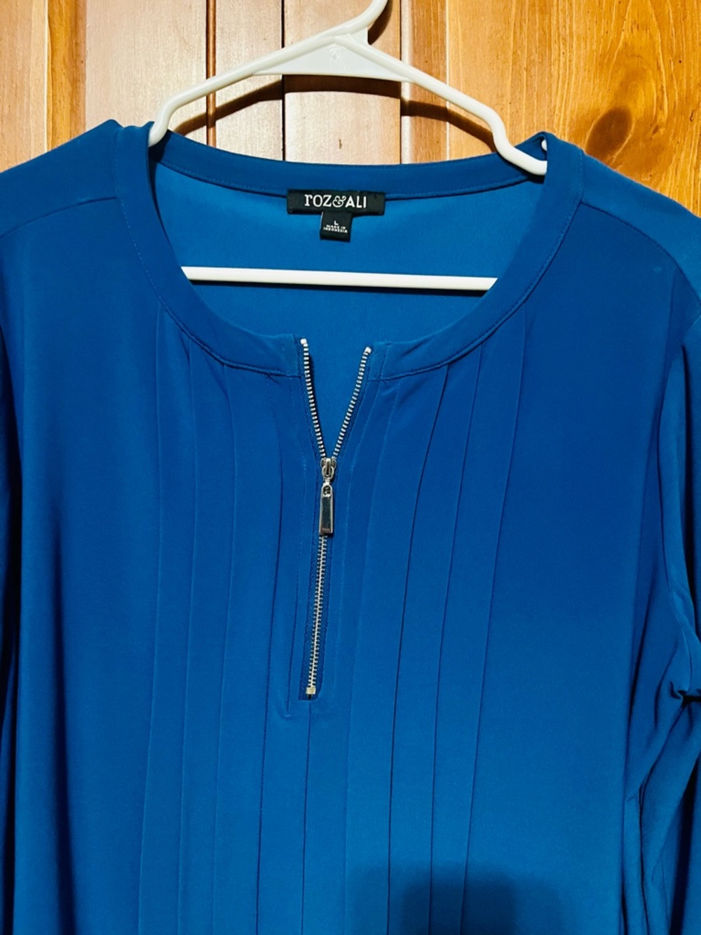 Roz & Ali Royal Blue Zip-Pintuck Blouse